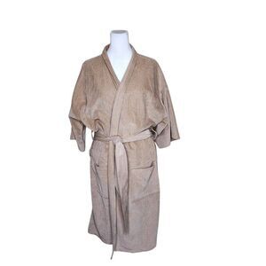 VIntage 70s Velour Bathrobe Pockets Mens One Size Beige